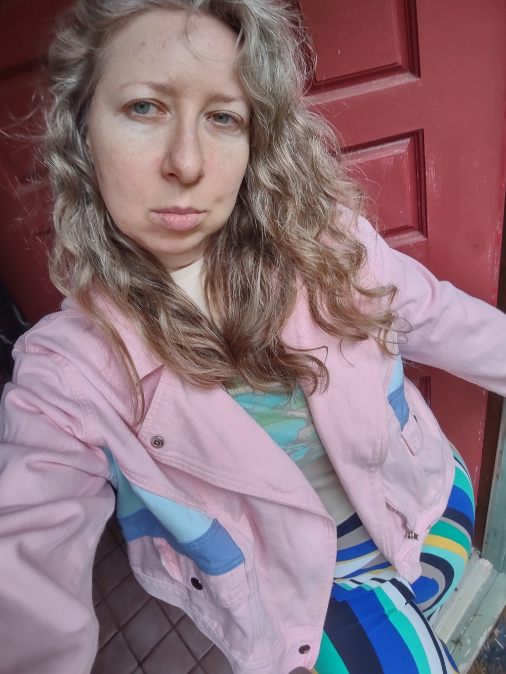 Women’s Pink Colorblock Jacket - Casual Jean Coat